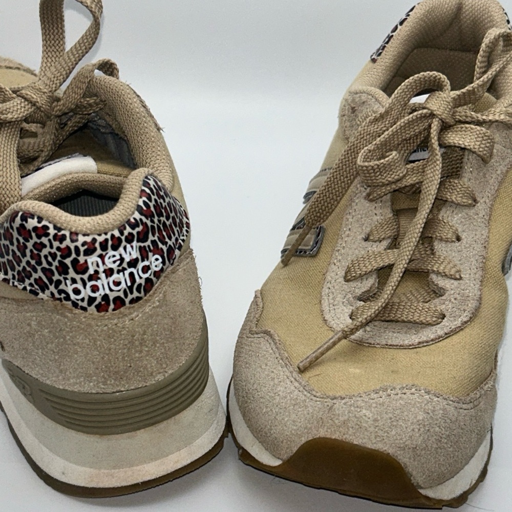 New Balance Tan and Leopard Accent Sneakers